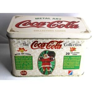 VTG Santa Themed Coca Cola Metal Art Collectors Cards Tin 20 Cards Complete '94